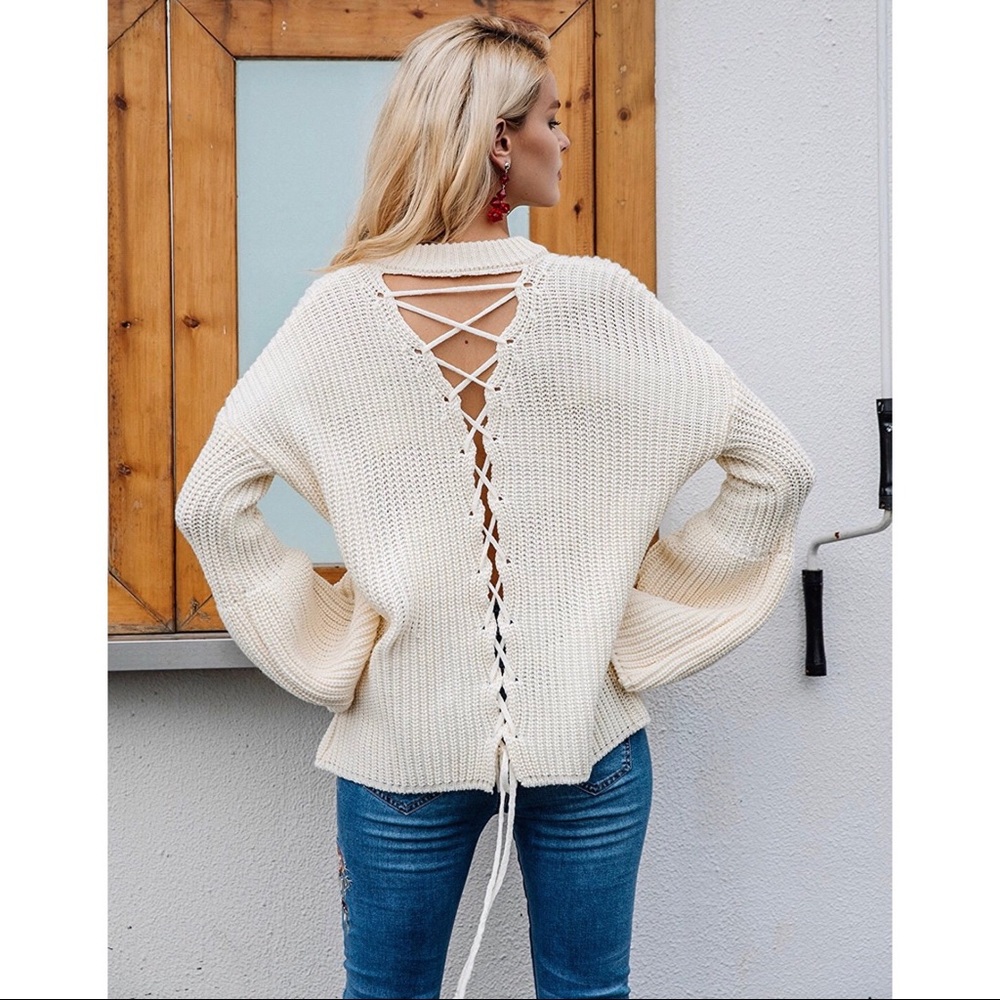 ‘Isa’ Cream Back Lace Sweater